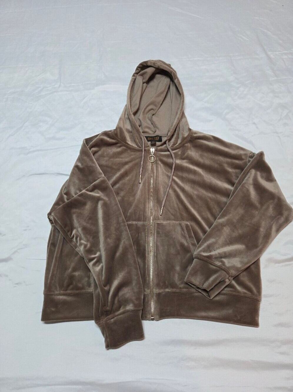 Truth Taupe Velvet Zip-Up Hoodie Jacket